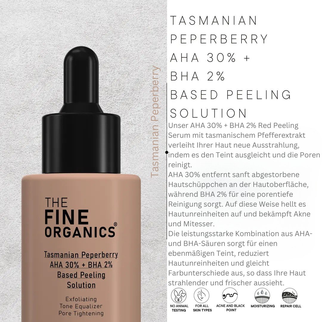 Tasmanian Peperberry AHA 30% + BHA 2% Based Peeling Solution - THE FINE ORGANICS